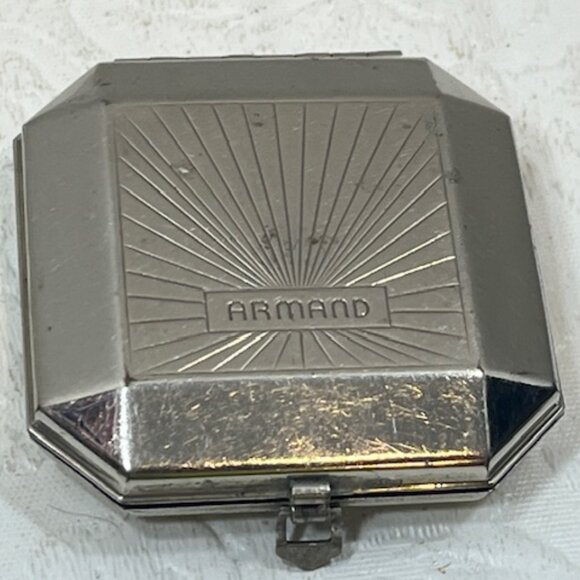 VTG Armand Company Art Deco Hinged Pressed Powder Compact Puff Mirror 1.8" - Picture 4 of 12